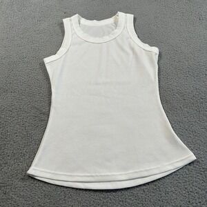 Rib Knit Tank Top Womens Medium White Stretch Sleeveless Scoop Neck Shirt Basic